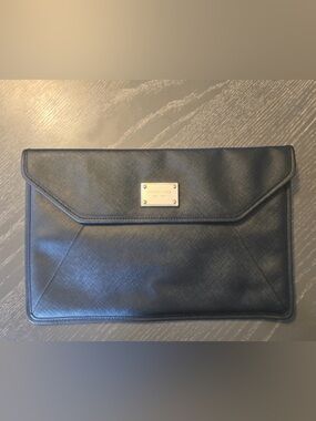 Michael Kors Black Saffiano Leather Clutch with Gold Plaque